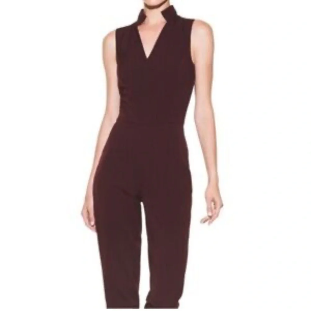White House Black Market Burgundy Pleated Collar Jumpsuit Sz 8 Holidays Dressy - Picture 16 of 16